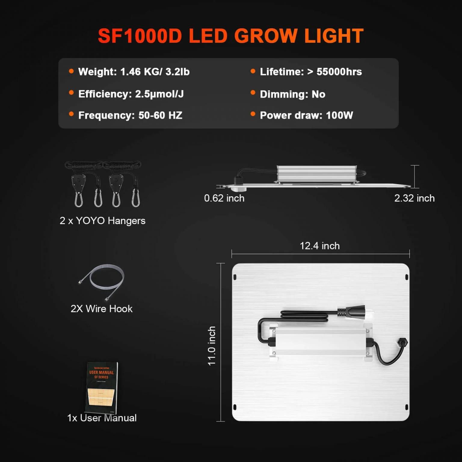 Spider Farmer SF1000D 100 Watt Full Spectrum LED Grow Light Samsung Diodes For 2×2′ - Image 9