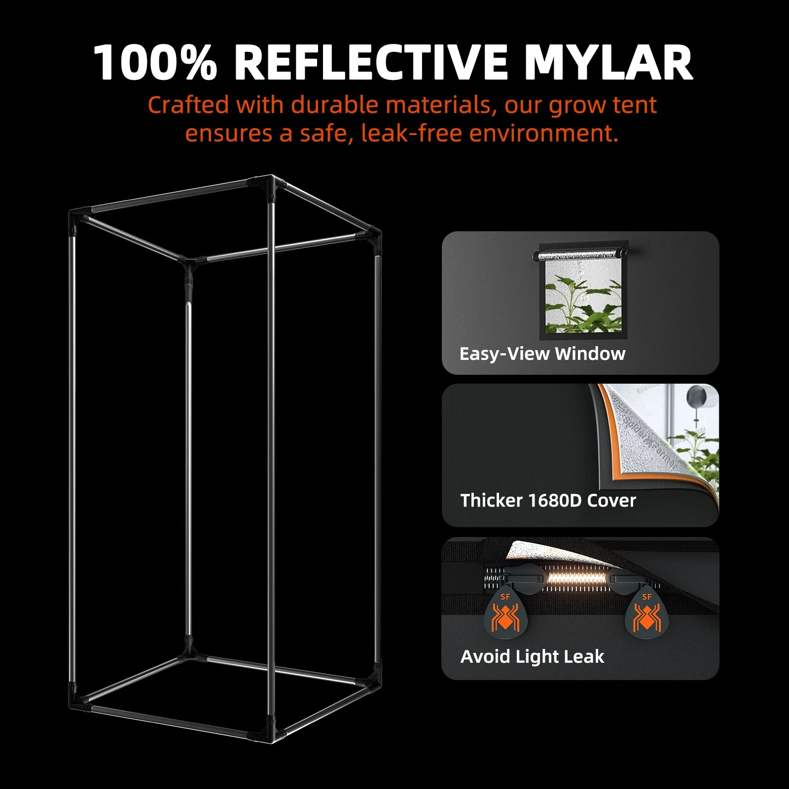 Spider Farmer 2’x2′X4.6′ Complete Grow Tent Kit丨SF1000D Full Spectrum LED Grow Light丨6” Clip Fan丨4” Ventilation System with Speed Controller - Image 12