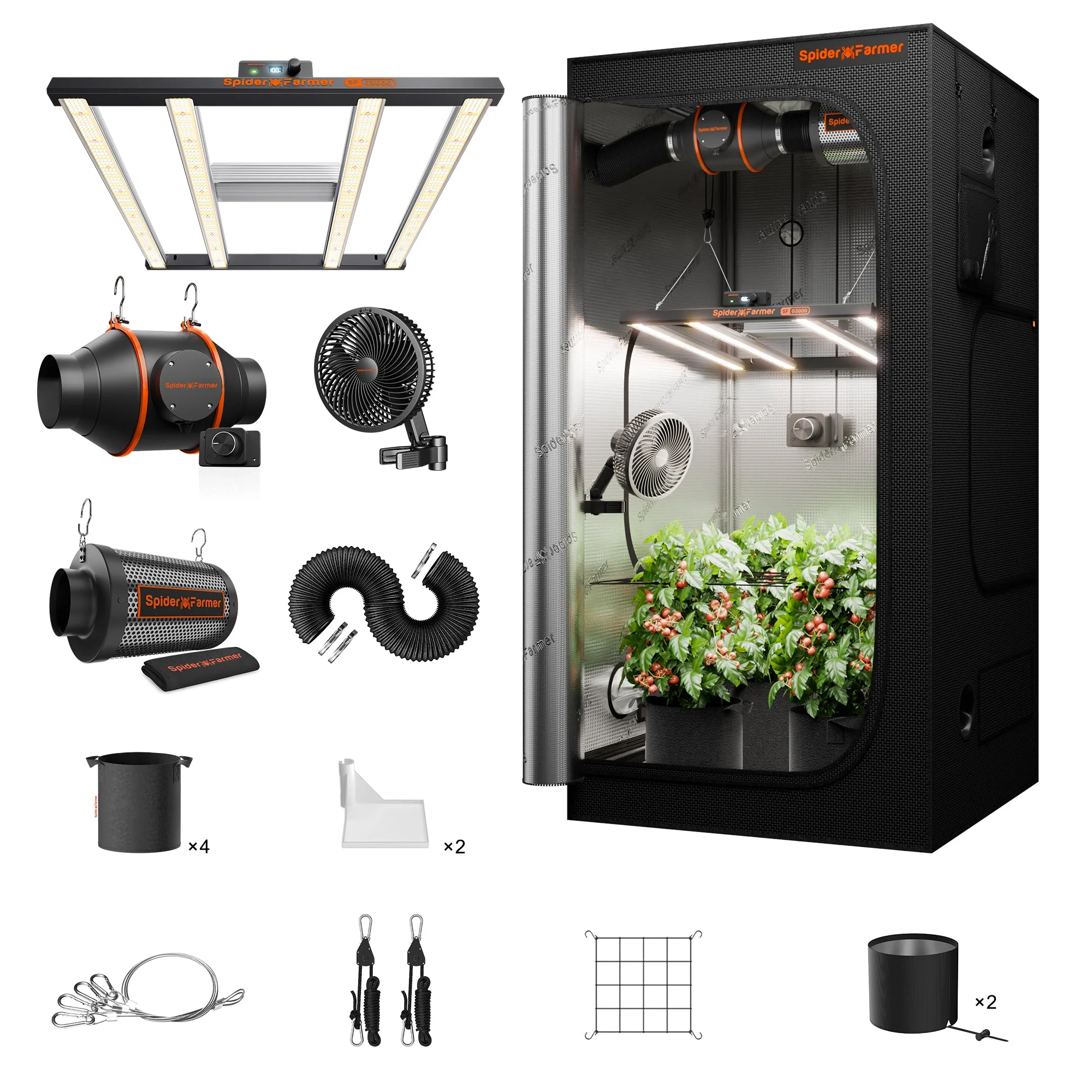 Spider Farmer 3’x3′X6′ Complete Grow Tent Kit丨Newest Version G3000 Full Spectrum LED Grow Light丨 Next-Gen 6” Clip Fan丨4” Ventilation System with Speed Controller(with RJ12 Port) - Image 15