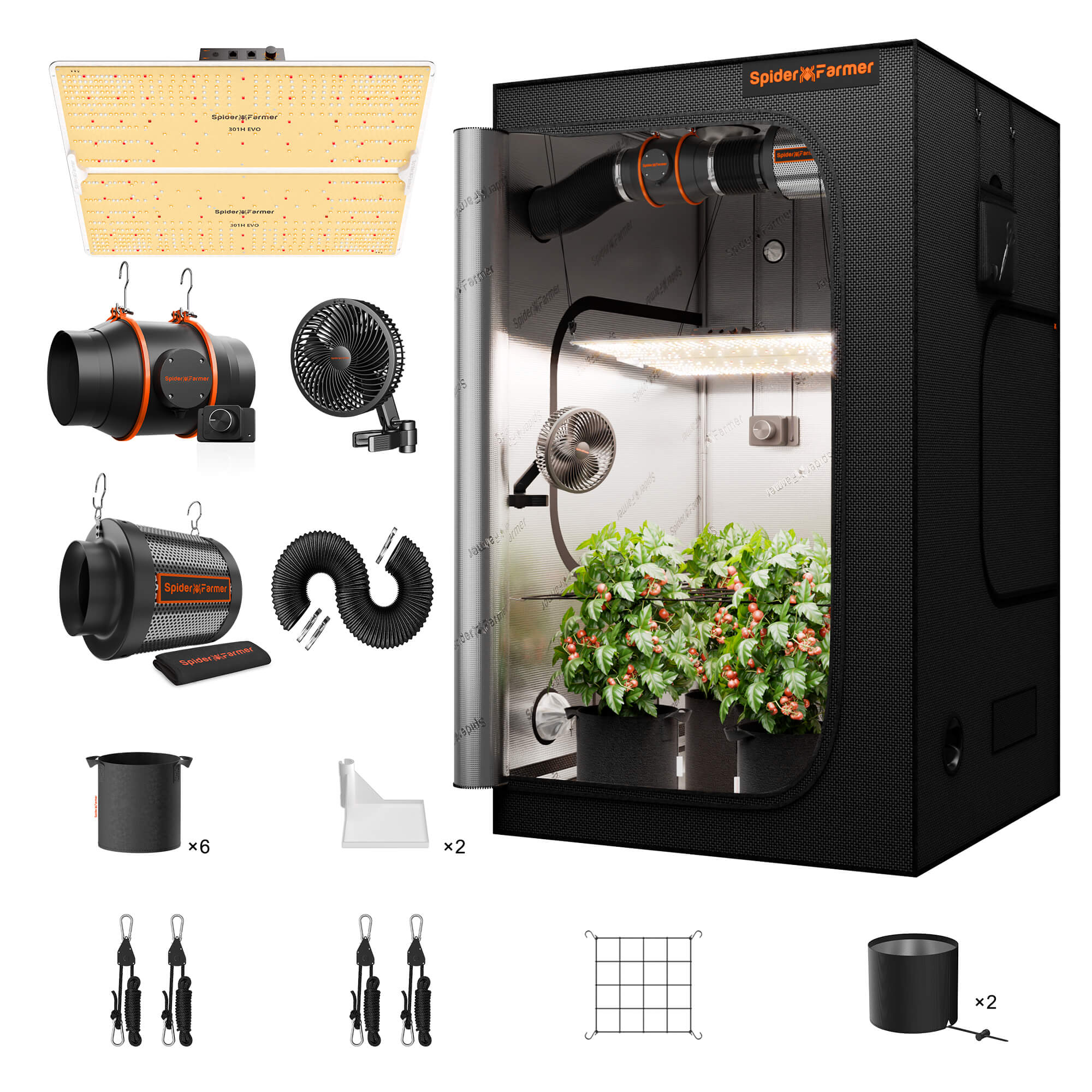 Spider Farmer 4’x4′X6.5′ Complete Grow Tent Kit丨SF4000 301H EVO Full Spectrum LED Grow Light丨6” Clip Fan丨6” Ventilation System with Speed Controller - Image 2