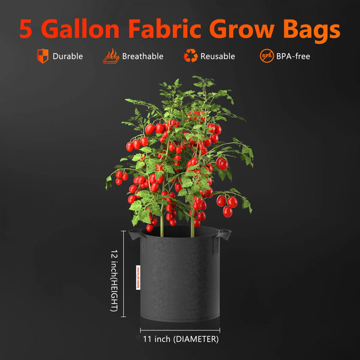 5-pack 5 gallon grow bags Heavy Duty 300G Thickened Nonwoven Plant Fabric Pots with Handles - Image 6