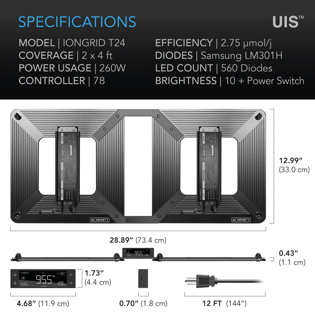 AC Infinity's Iongrid T24 260 Watt Full Spectrum LED Grow Light - Image 7