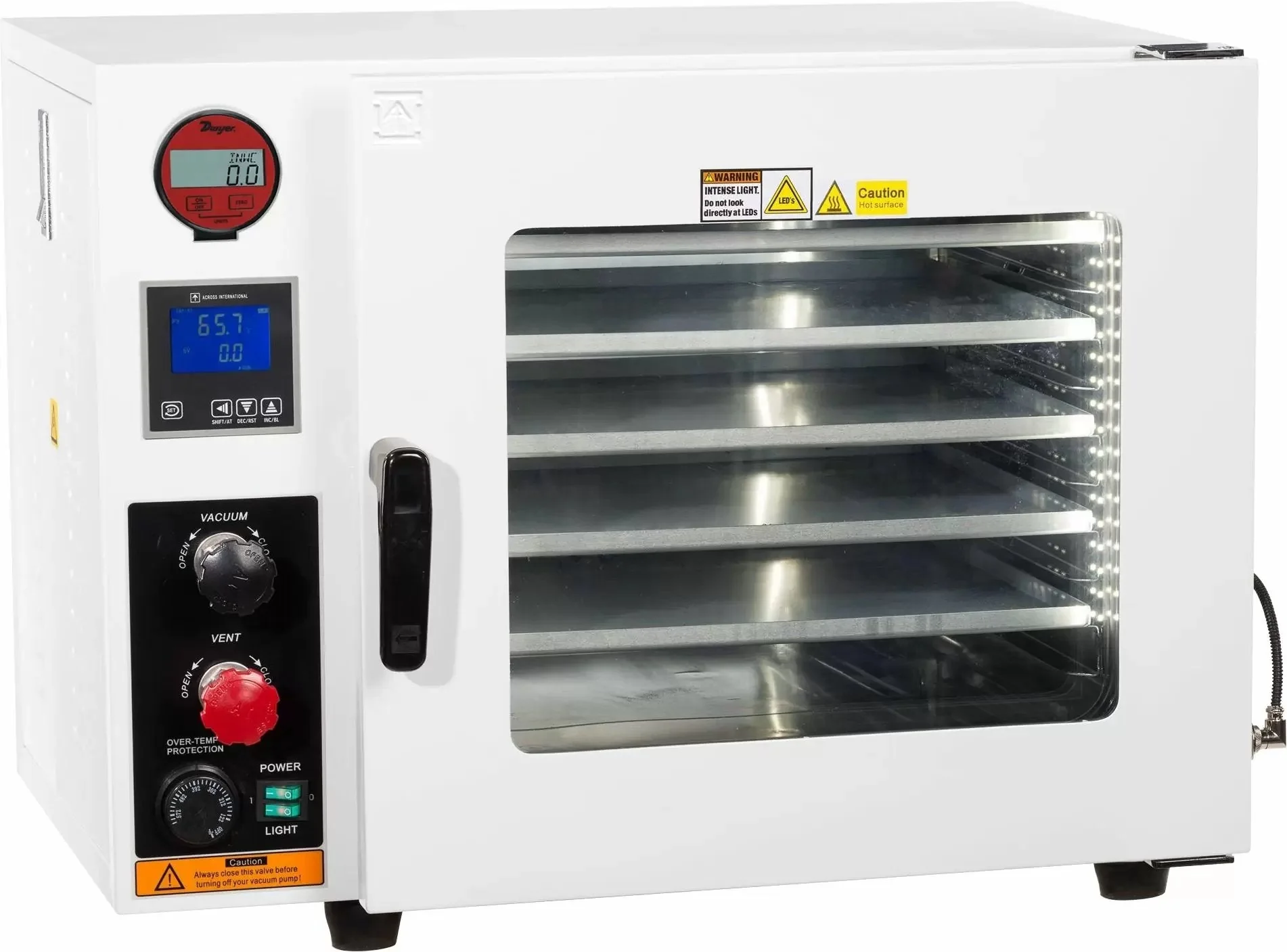Across International 250C UL Certified 1.9 CF Vacuum Oven 5 Sided With 316L Chamber Option