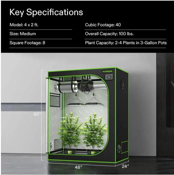 Vivosun Mylar Grow Tent, 48" x 24" x 60" - Image 3