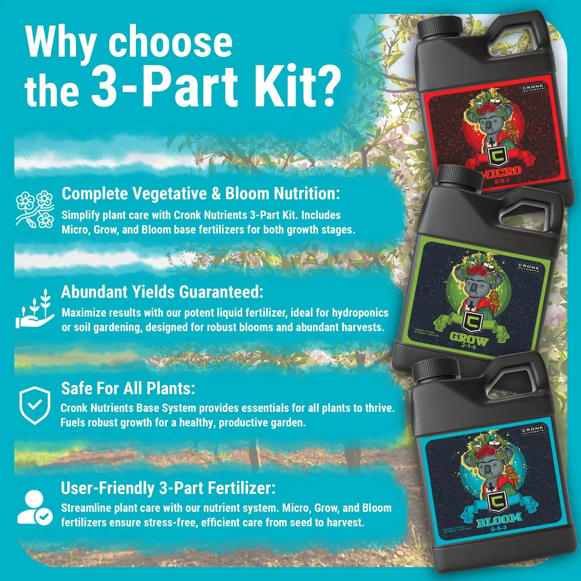 Cronk Nutrients 3-Part Base Kit  Micro, Grow, Bloom - Image 5