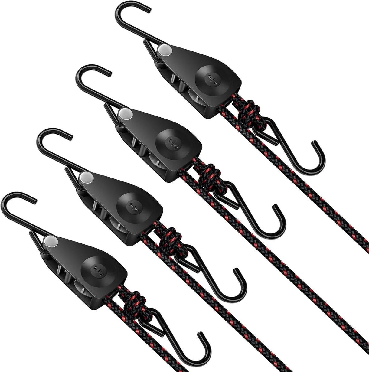 Elufah 1/4" Ratchet Tie Down Straps, 4-Pack & 12FT Adjustable Rope Hangers