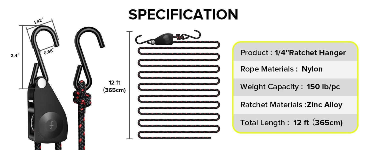 Elufah 1/4" Ratchet Tie Down Straps, 4-Pack & 12FT Adjustable Rope Hangers - Image 14
