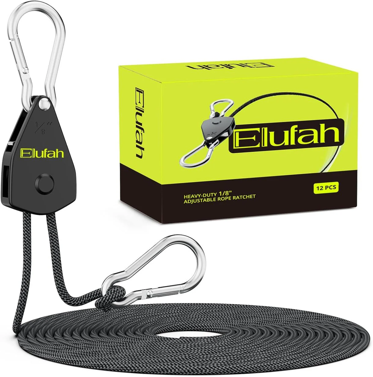 Elufah 12-Pack 1/8" Tie-Down Ratcheting, 10ft Adjustable Length Rope Hanger