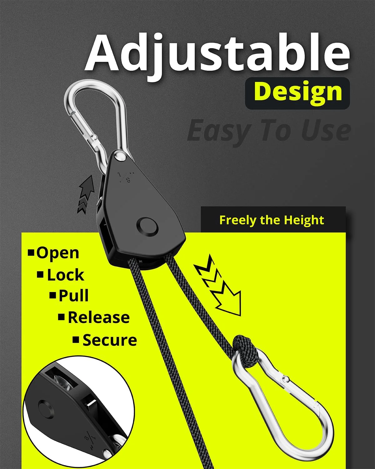 Elufah 12-Pack 1/8" Tie-Down Ratcheting, 10ft Adjustable Length Rope Hanger - Image 4