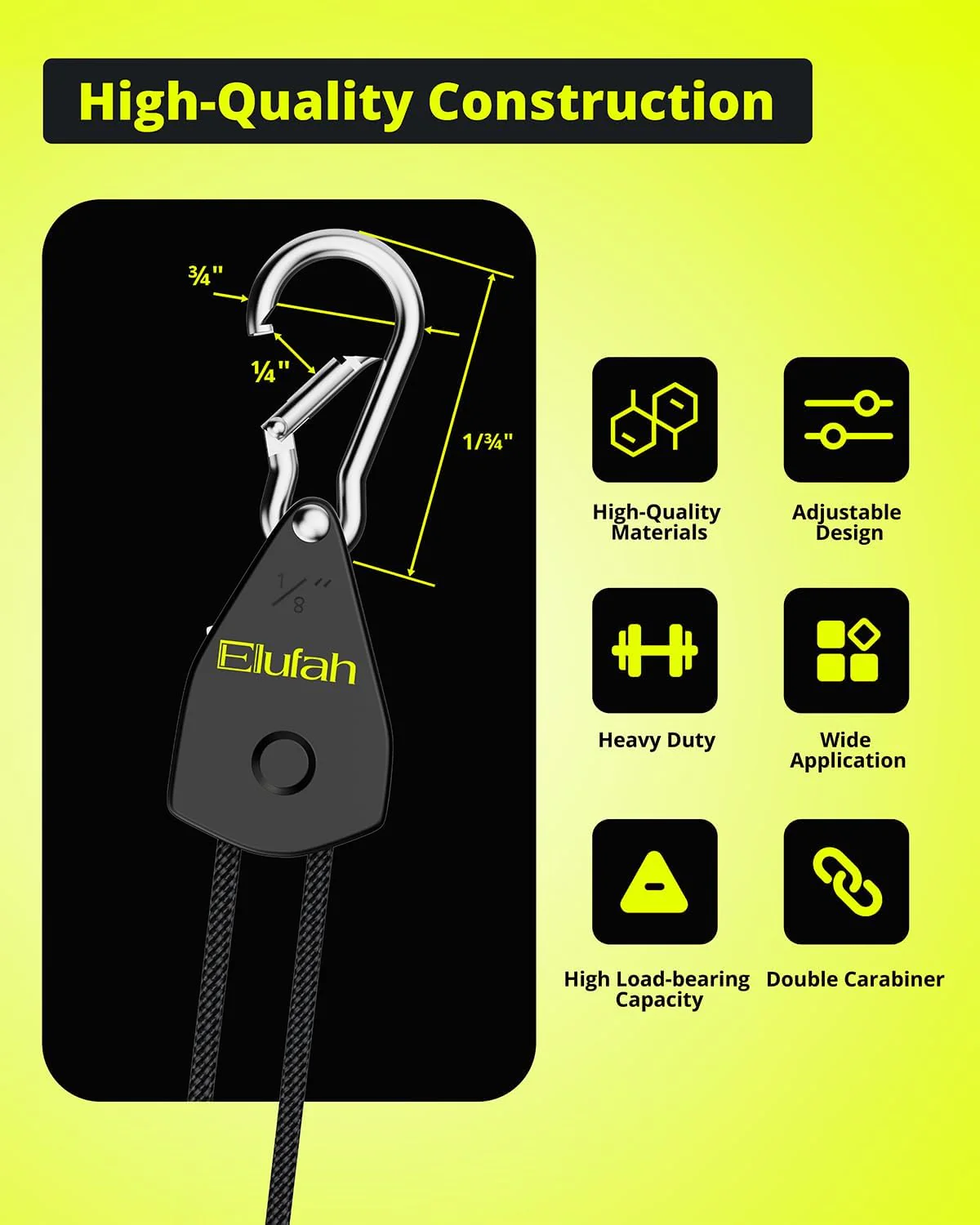 Elufah 4-Pack 1/8" Tie-Down Ratcheting, 10ft Adjustable Length Rope Hanger - Image 2