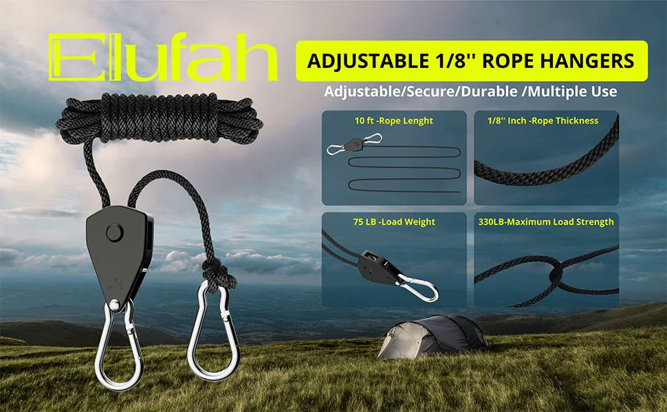 Elufah 4-Pack 1/8" Tie-Down Ratcheting, 10ft Adjustable Length Rope Hanger - Image 8
