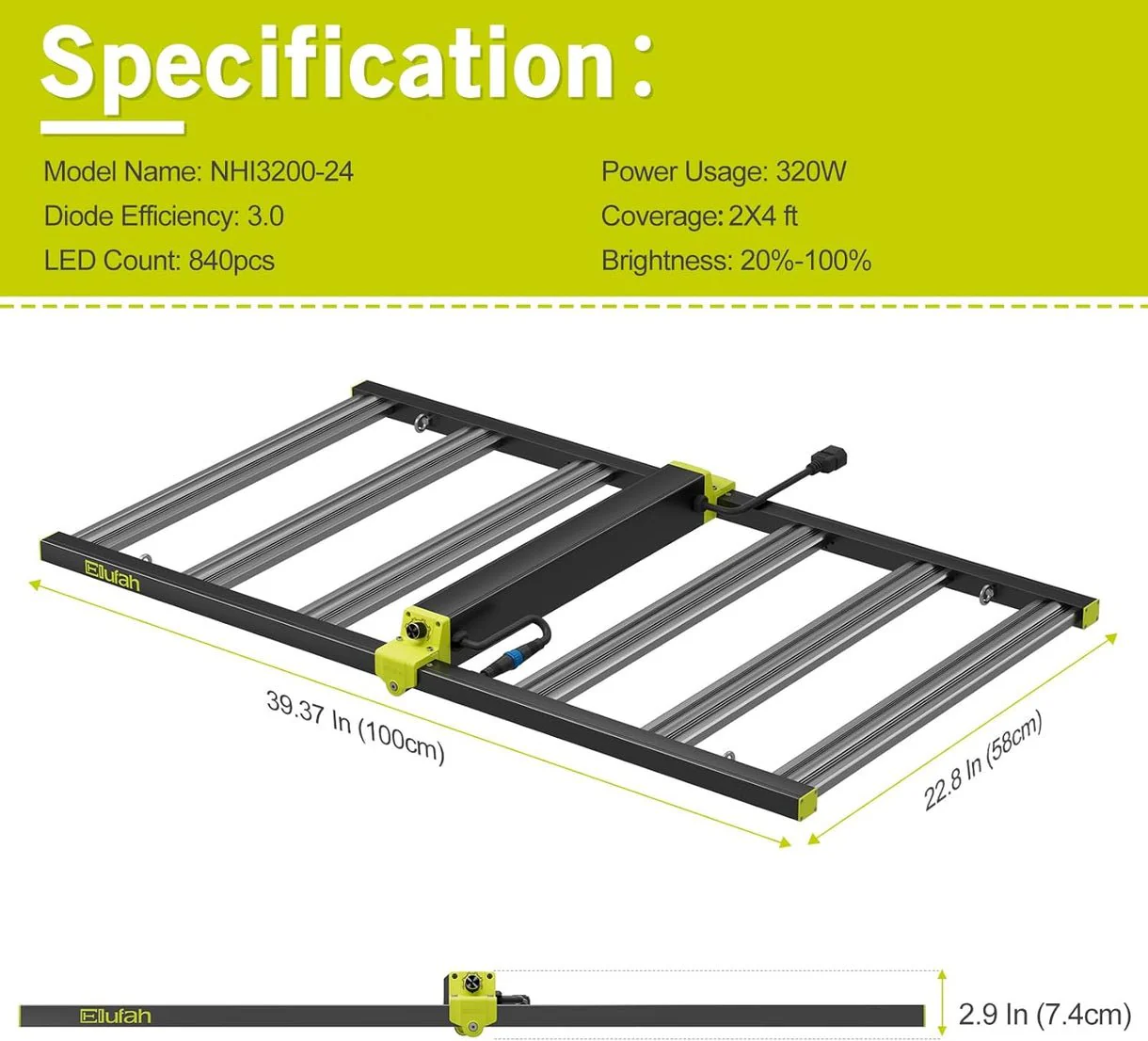 Elufah NHI3200-24 320 Watt LED Grow Light 2x4 Commercial - Image 7