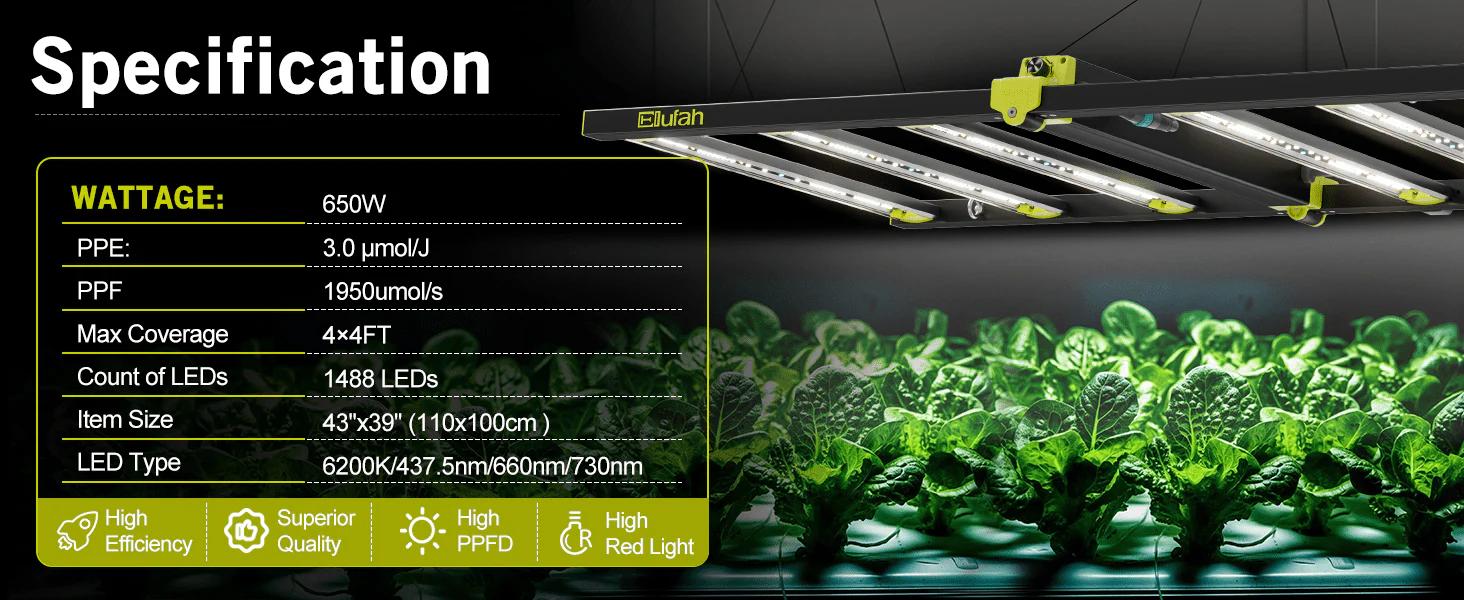 Elufah NHI6500 650 Watt LED Grow Light 4x4 Commercial - Image 11