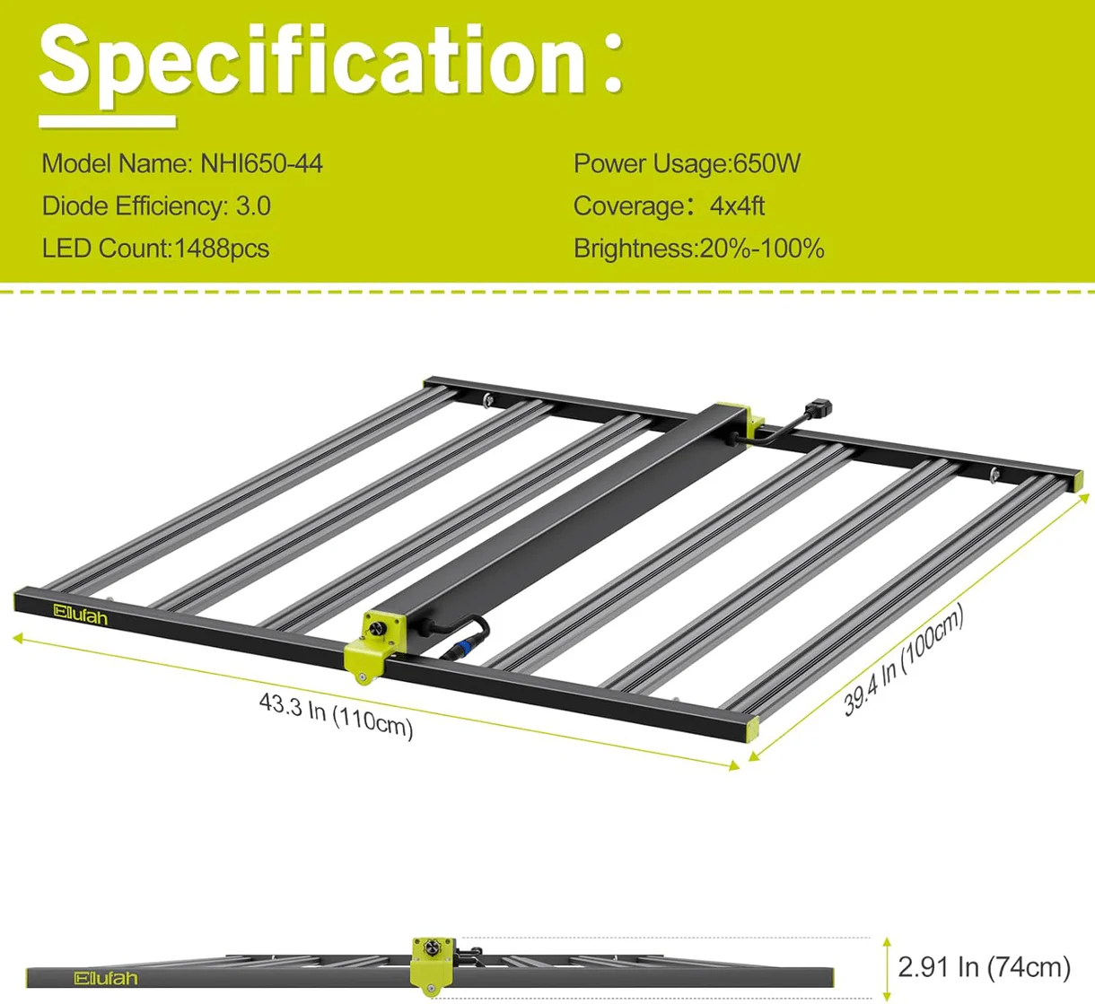 Elufah NHI6500 650 Watt LED Grow Light 4x4 Commercial - Image 6
