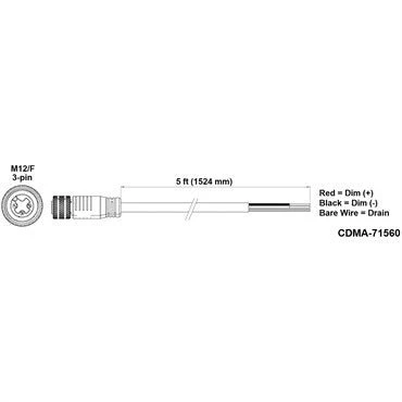 Fluence PSU2 DC Dimming Signal Cable 5ft – Pigtail to M12 Threaded Connector