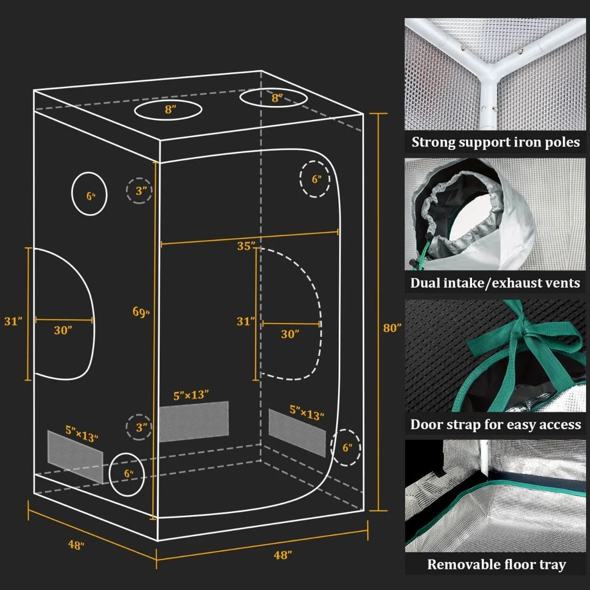 Mars Hydro 4x4 Thermostat Controlled Grow Tent Kit w/ TSW 2000 LED Grow Light - Image 3