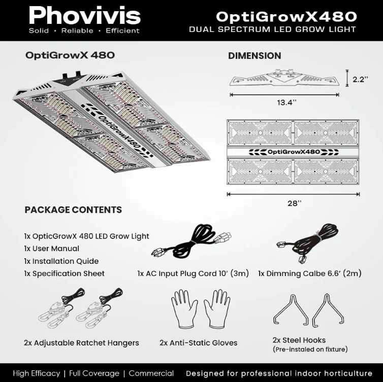 Phovivis OptiGrow X480 440W Full Spectrum LED Grow Light by Hortibloom - Image 6