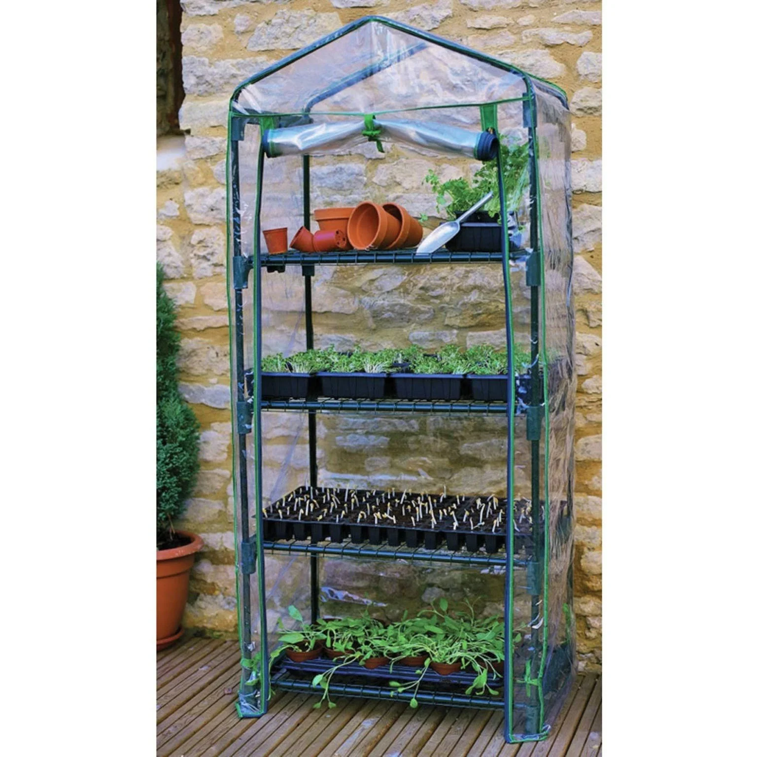 Riverstone 4 Tier Portable Rolling Greenhouse with Clear Cover - Image 2