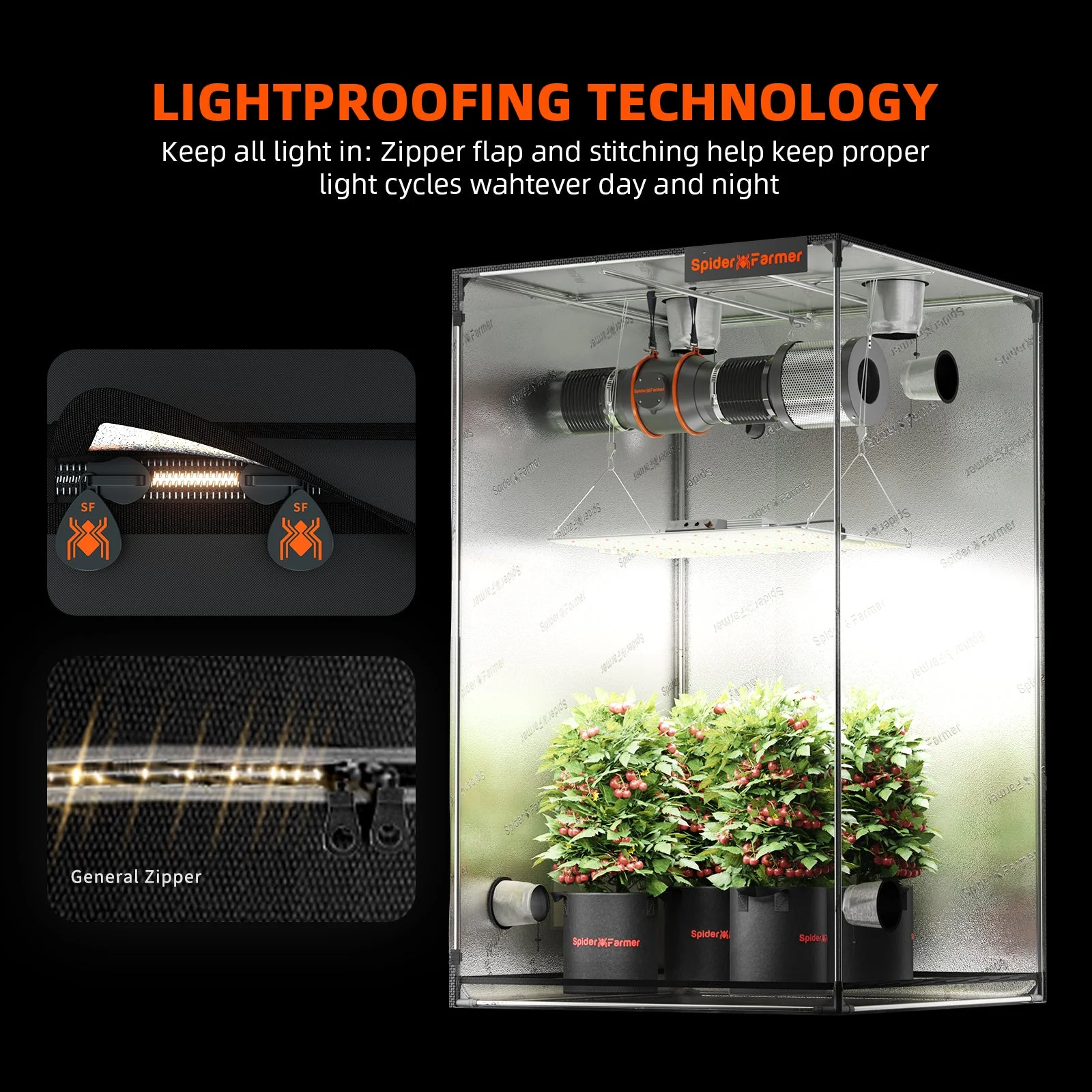 Spider Farmer 2.3’x2.3’x5.2′ 70cm x 70cm x 160cm Indoor Grow Tent - Image 5