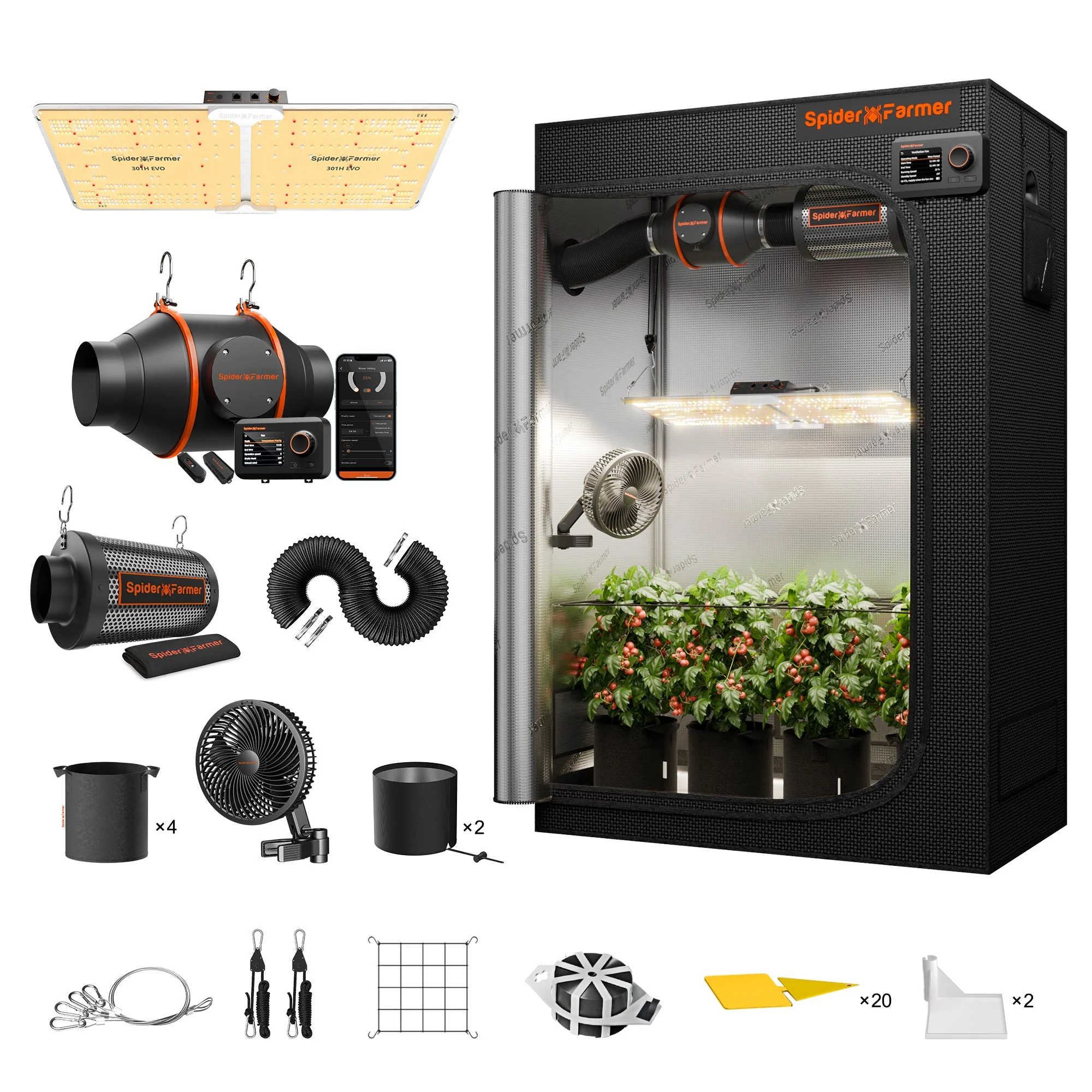 Spider Farmer 2’x4’ Complete Grow Tent Kit丨SF2000 301H EVO Full Spectrum LED Grow Light丨6” Clip Fan丨4” Ventilation System with GGS Controller - Image 23
