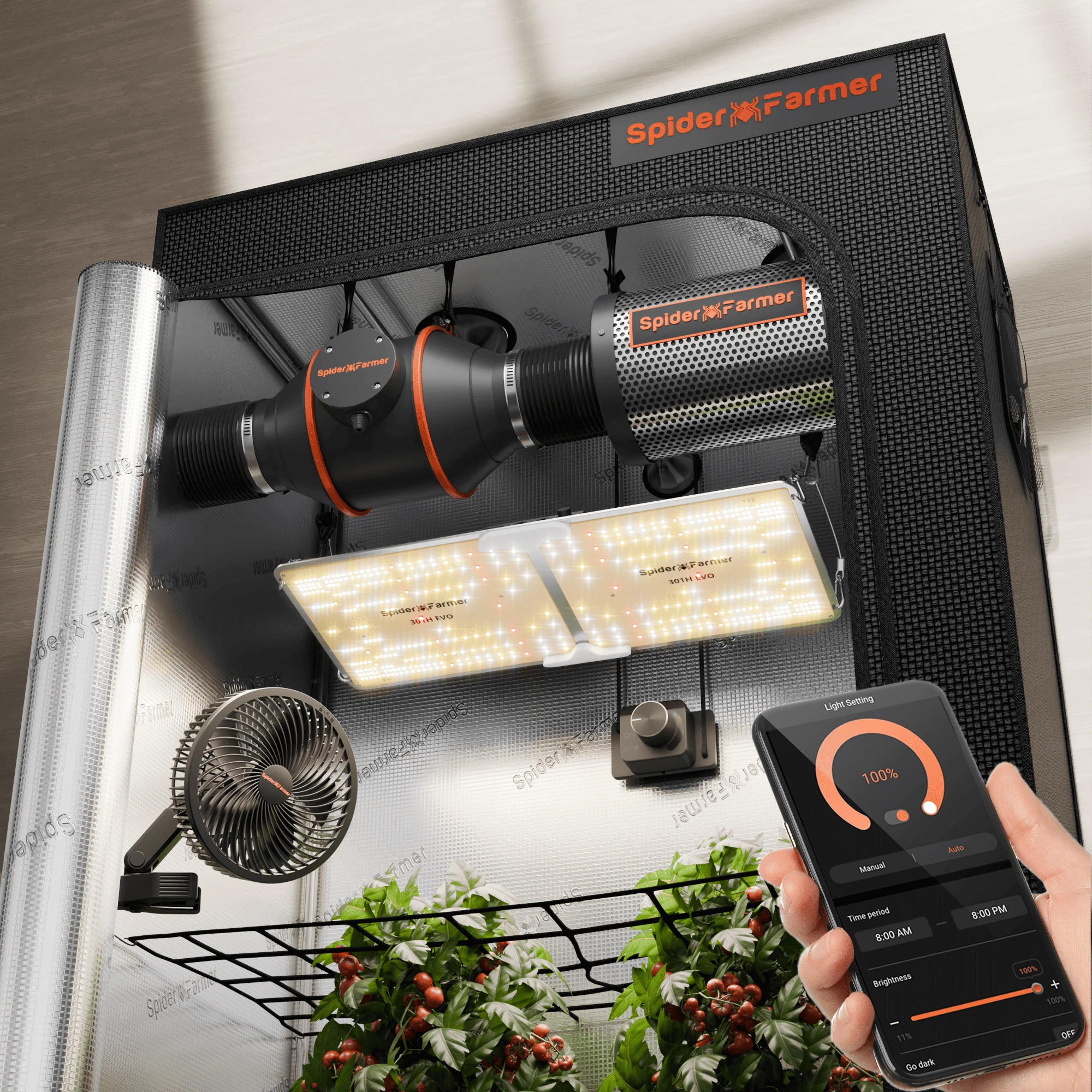 Spider Farmer 2’x4’ Complete Grow Tent Kit丨SF2000 301H EVO Full Spectrum LED Grow Light丨6” Clip Fan丨4” Ventilation System with Speed Controller