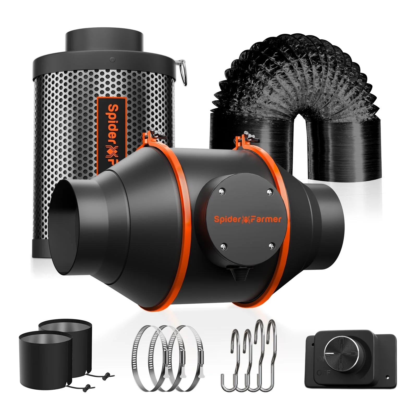 Spider Farmer®Quiet 4” Inline duct Fan Kits 205 CFM with Speed Controller, Carbon Filter Grow Tent Ventilation System, GGS Controller Controllable