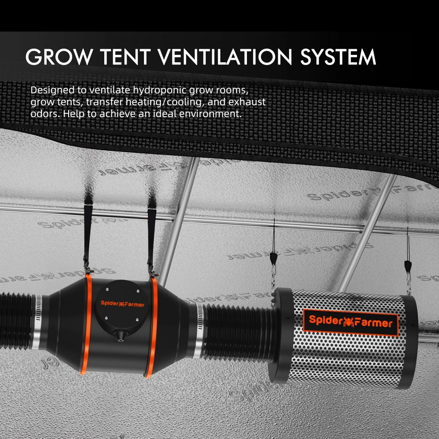 Spider Farmer 4‘x4‘x6.5‘Complete Grow Tent Kit丨SF4000 450W Full Spectrum LED Grow Light丨6” Ventilation System with Humidity and APP GGS Controller丨6” Clip Fan - Image 16