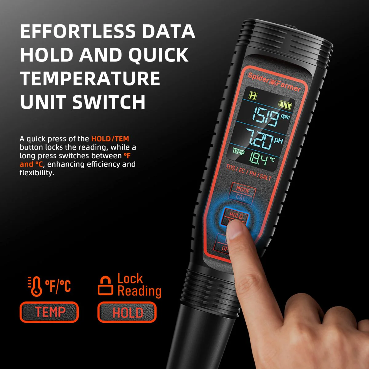 Spider Farmer 5-in-1 pH Hydroponic Meter Kit - Image 10
