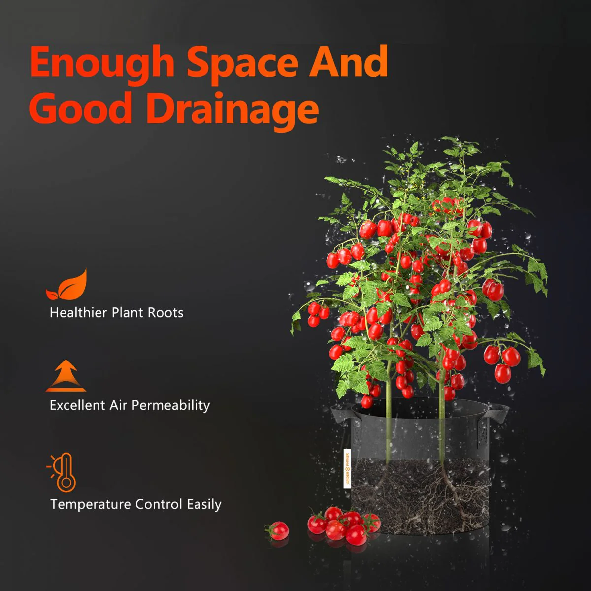 5-pack 11 gallon grow bags Heavy Duty 300G Thickened Nonwoven Plant Fabric Pots with Handles - Image 3
