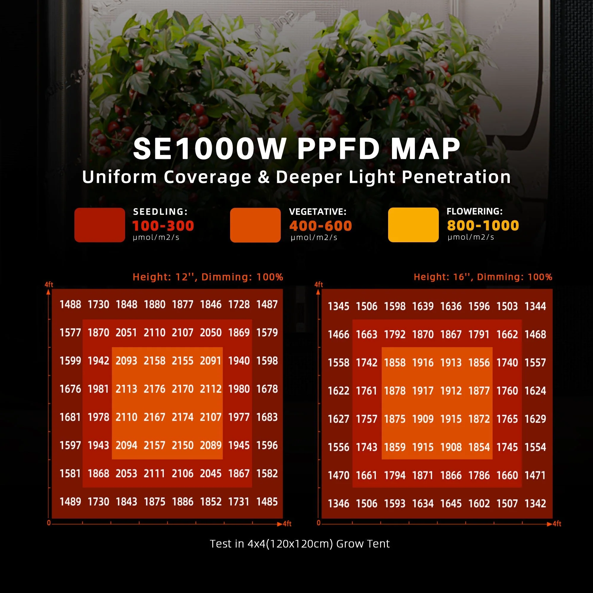 Spider Farmer®SE1000W LED Grow Light Bluetooth & WiFi Smart APP Control Dimmable Commercial Vertical Farming - Image 2
