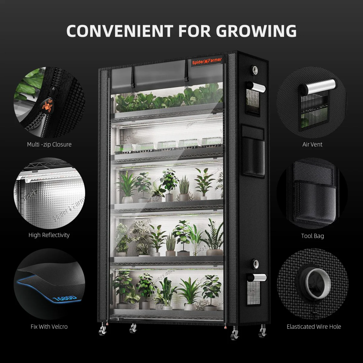 Spider Farmer 6 Tier Plant Stand With Grow Lights 220W , Plant Shelf with 1680D Grow Tent for Seedling Indoor Plant, Cloning and Greenhouse - Image 6