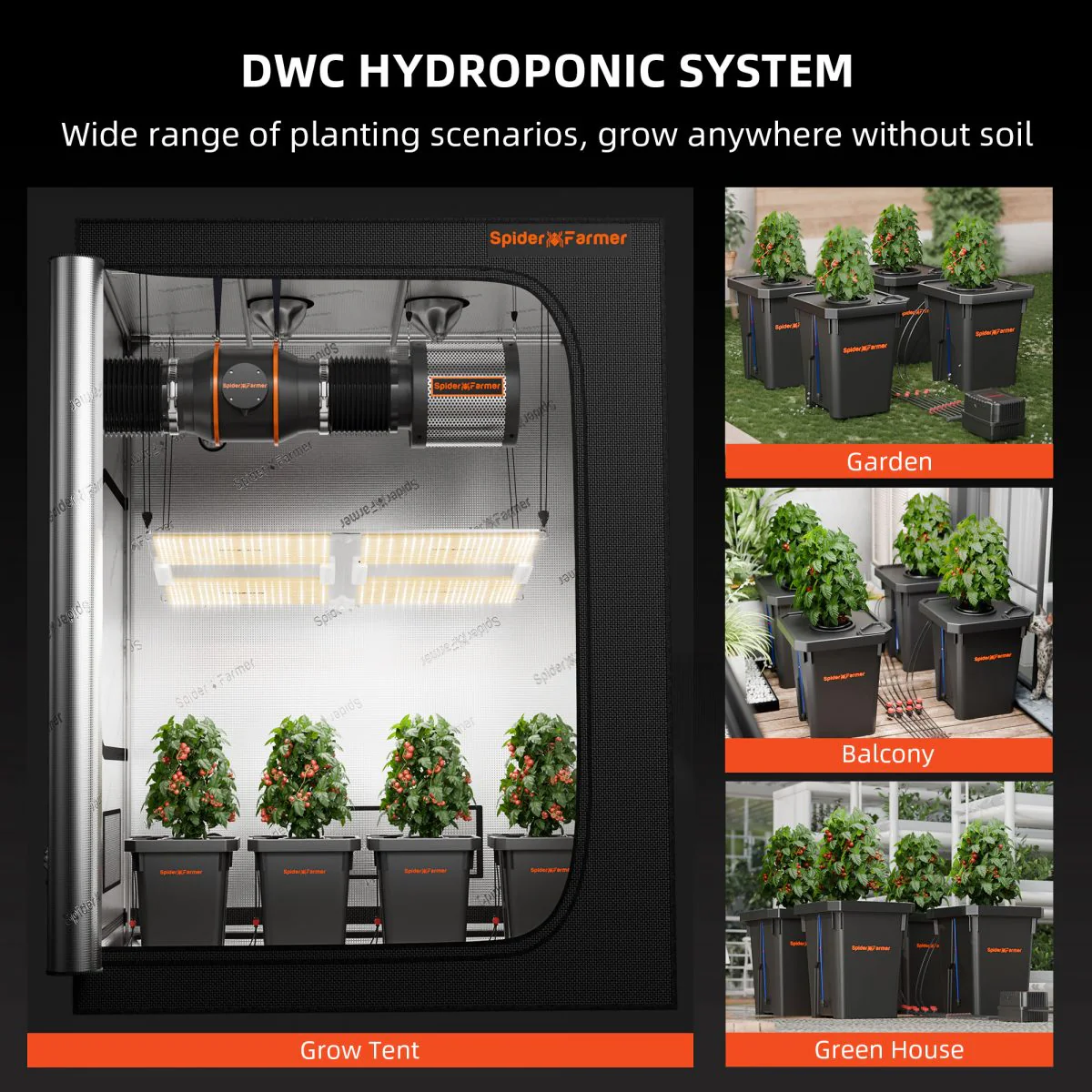 Spider Farmer DWC Hydroponics Grow System with Top Drip Kit 7 Gallon Deep Water Culture with 15W Air Pump 4 Buckets - Image 7