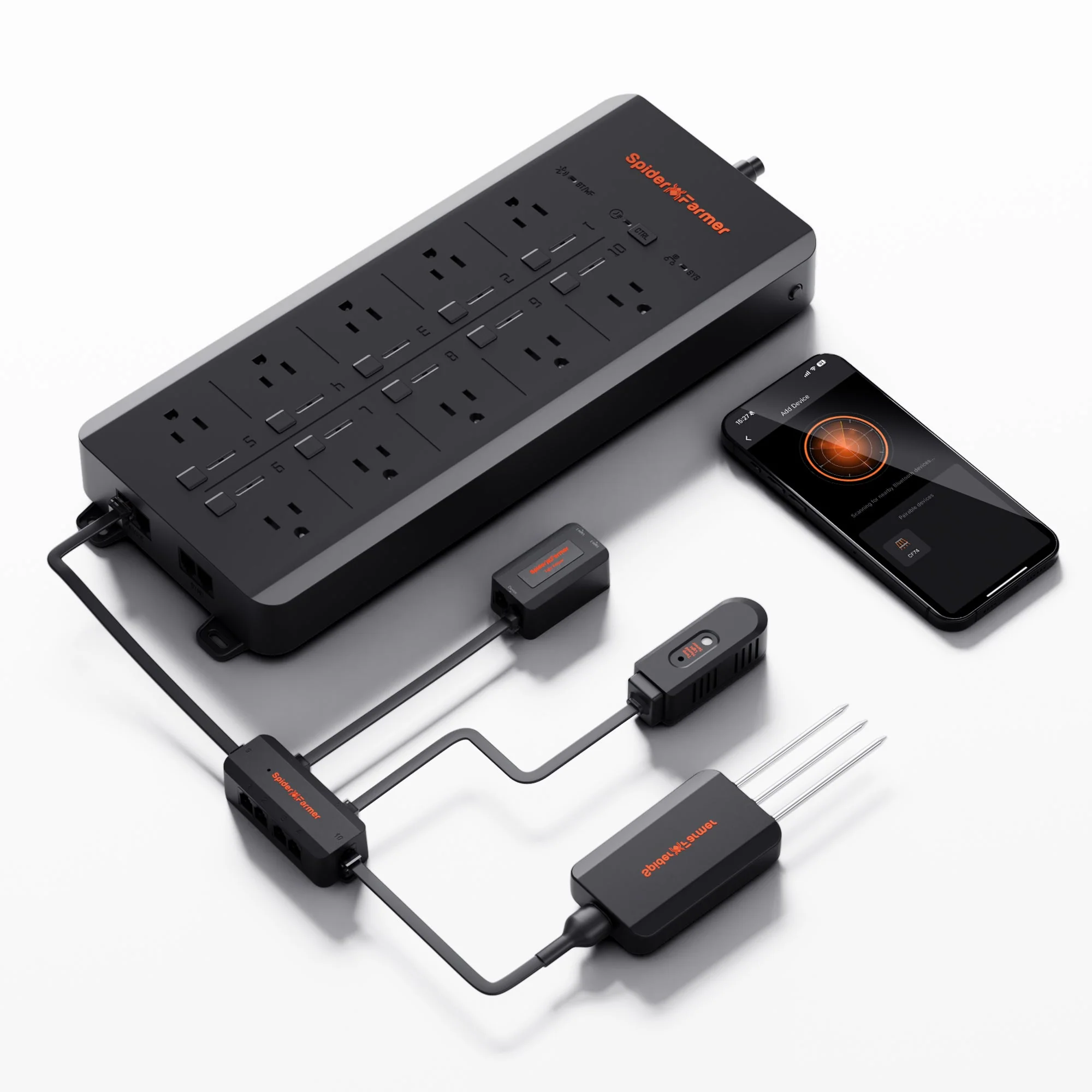 Spider Farmer GGS AC10 Power Strip with 10 Outlets for Grow Tent Climate Control, Featuring Temperature, Humidity, VPD Monitoring, Scheduling, Historical Data Tracking, Bluetooth & WiFi Connectivity