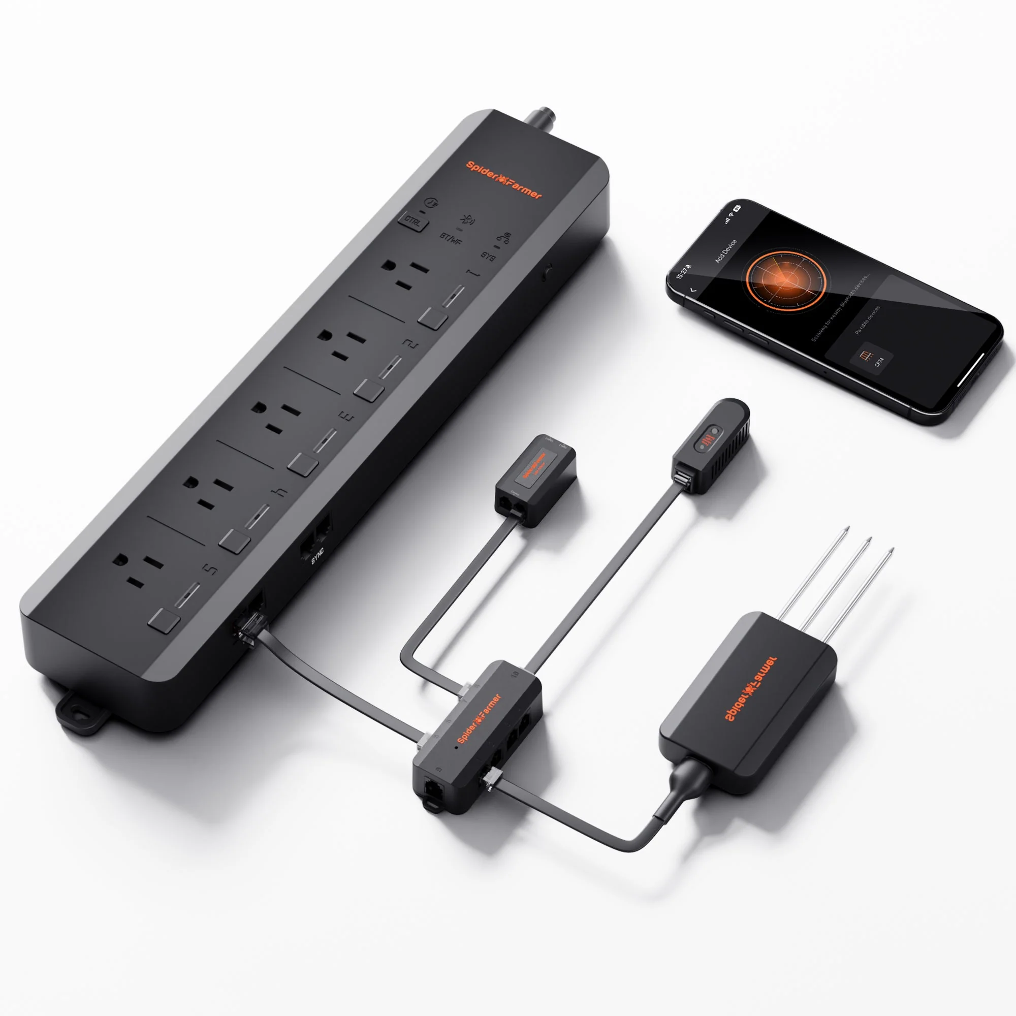 Spider Farmer GGS AC5 Power Strip with 5 Outlets for Grow Tent Climate Control, Featuring Temperature, Humidity, VPD Monitoring, Scheduling, Historical Data Tracking, Bluetooth & WiFi Connectivity