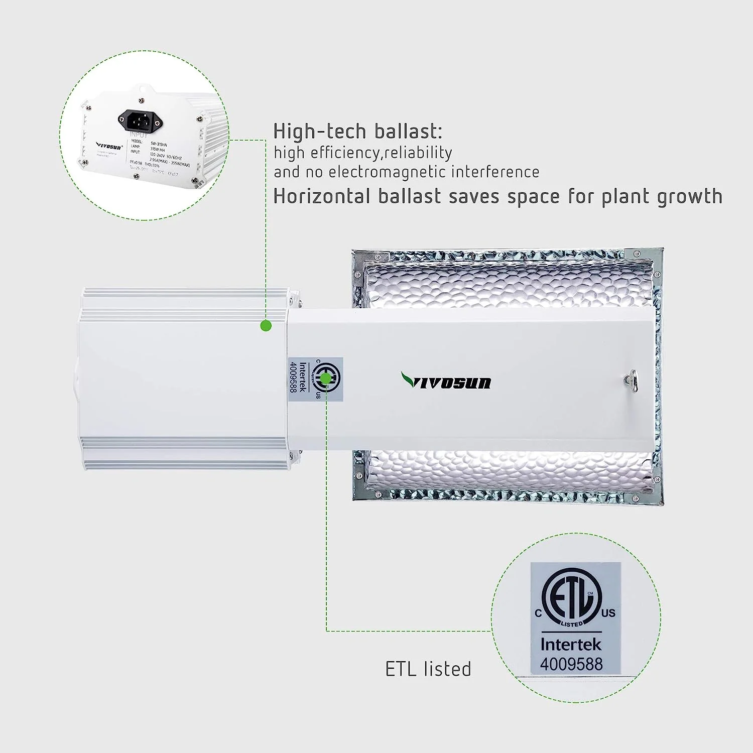 Vivosun 315 Watt Ceramic Metal Halide CMH/CDM Grow Light Fixture - Image 2