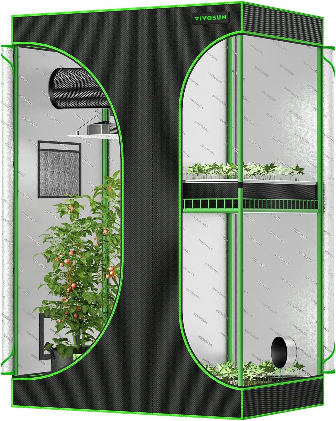 Vivosun 2-in-1 Mylar Grow Tent 3x2 with Multi-Chamber, 36″ x 24″ x 53″