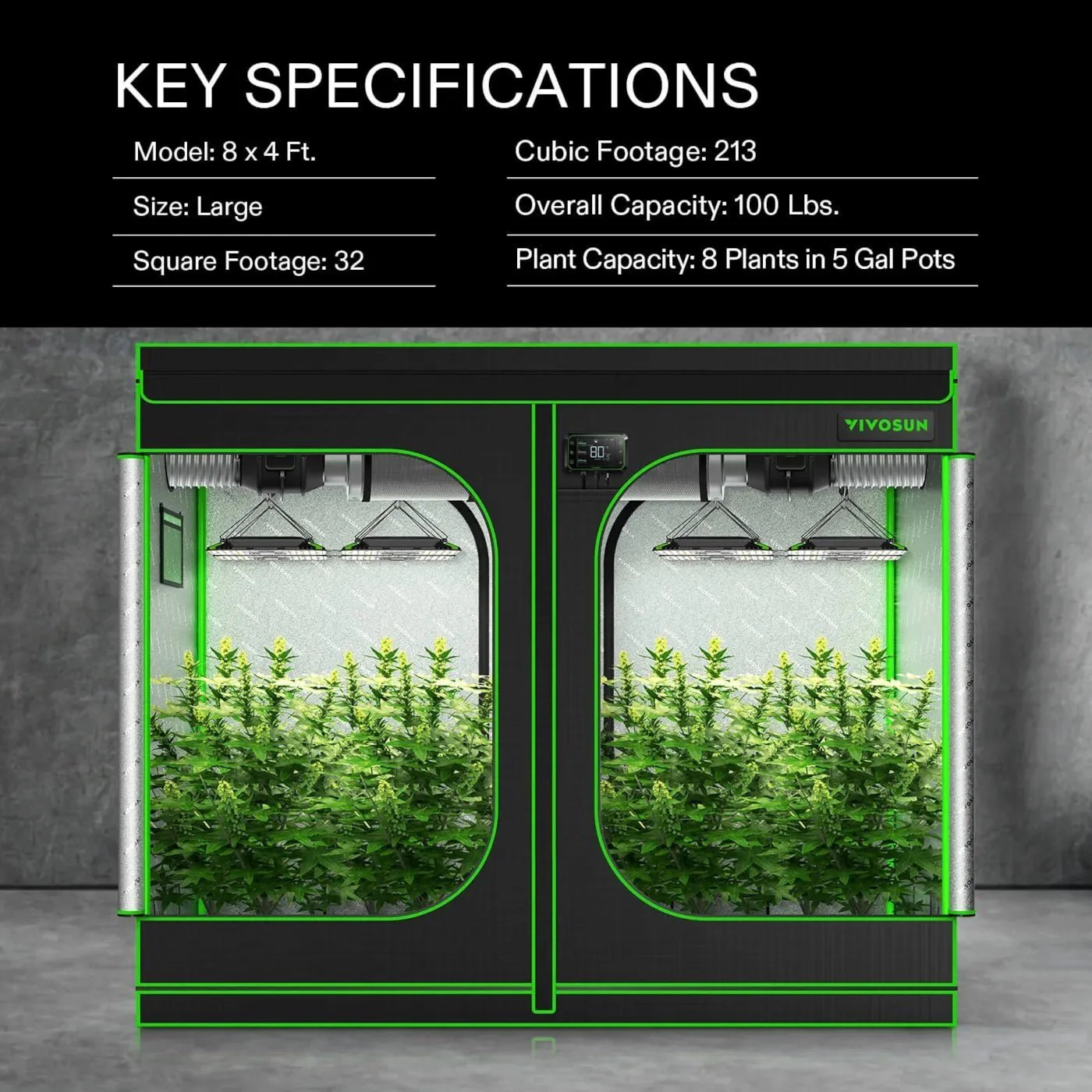 VIVOSUN GIY 8 x 4 ft. Complete Grow Kit with 2x VS4000 LED Grow Light - Image 2