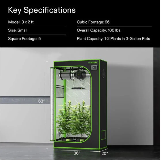 Vivosun Mylar 3x2 Grow Tent, 36″ x 20″ x 63″ - Image 3