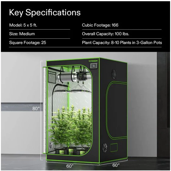 Vivosun Mylar 5x5 Grow Tent, 60″ x 60″ x 80″ - Image 3